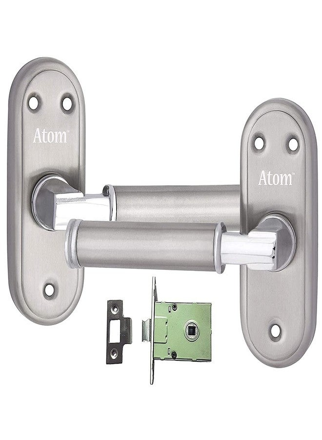 Atom Stainless Steel Bathroom Door Lock, Mortise Door Handle with Baby Latch Lock, Silver Satin Finish, Keyless, Bathroom Lockset for Door, Balcony Toilet Washroom, Skoda-Bl - Image 2